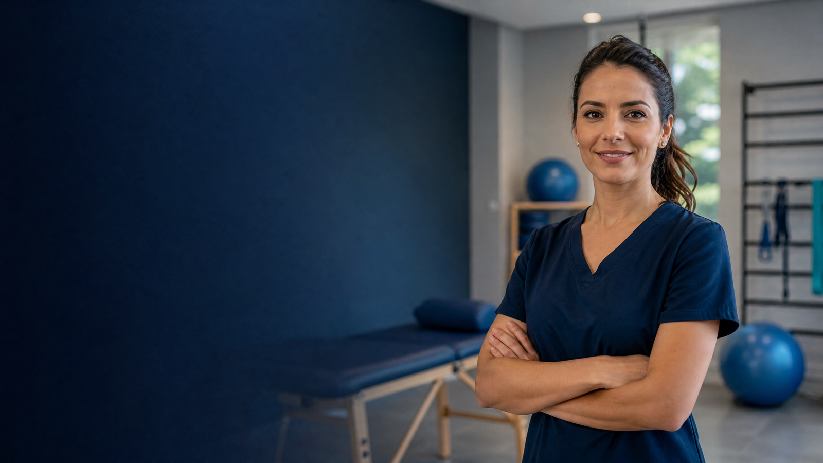 Fisioterapeuta em consultório moderno
